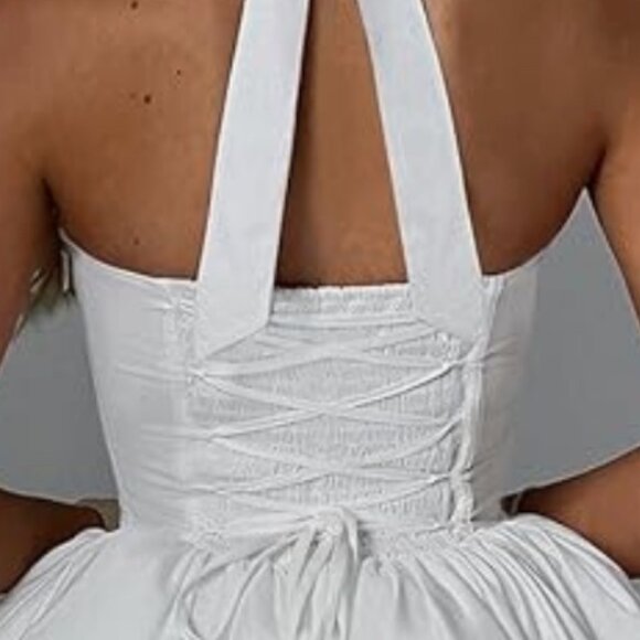 Women's Halter Tie up Backless Corset White Party mini Dress SZ: L - Picture 1 of 13